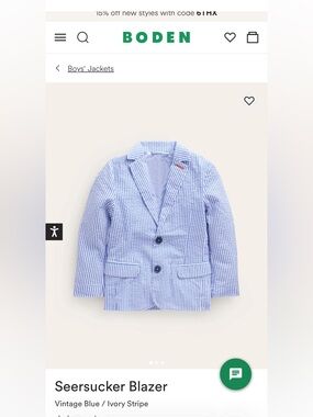 Boden boys Blue & White Seersucker Blazer